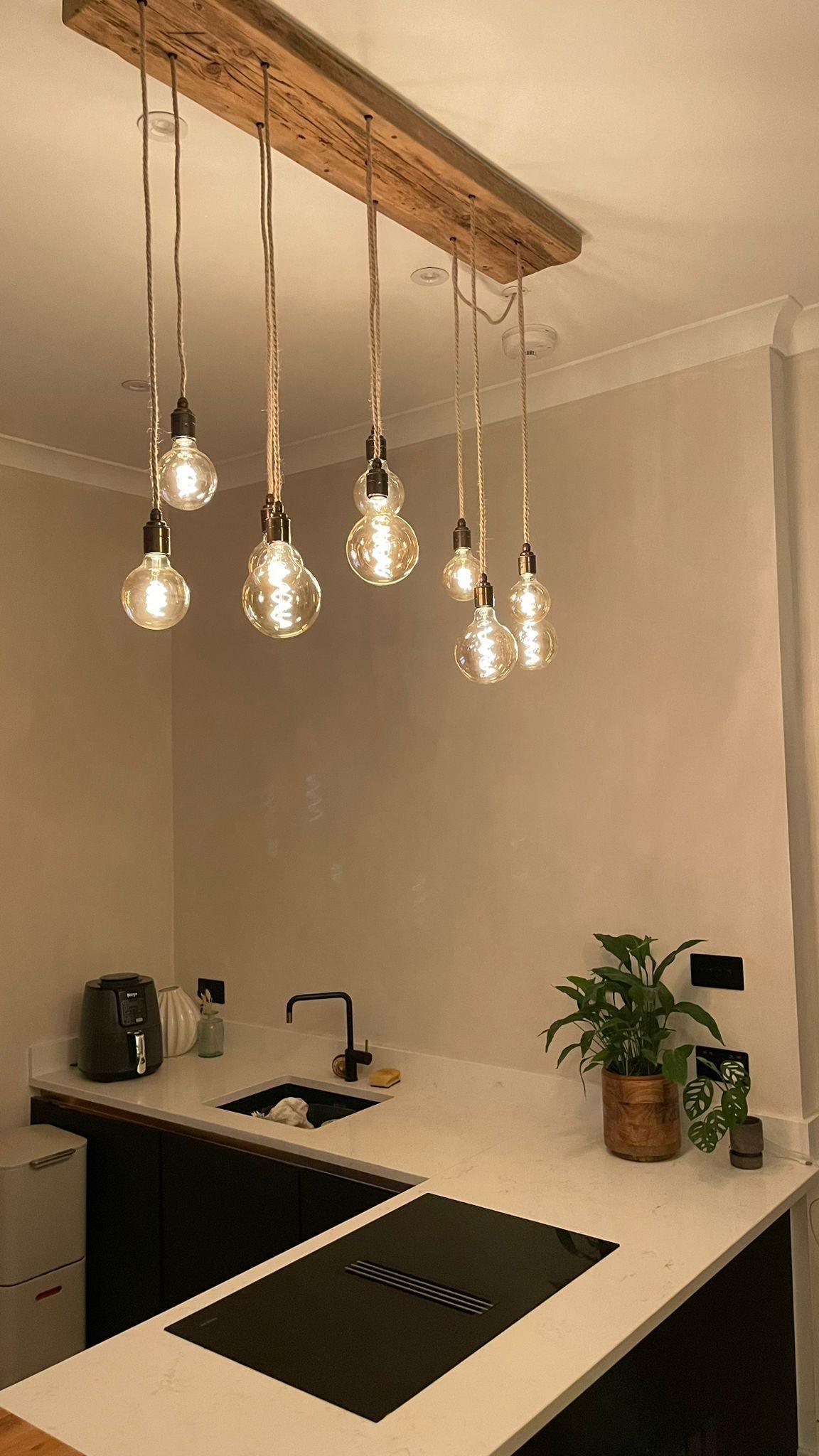 Flush Mount Long Drop Cluster Pendant Light in Reclaimed Norwegian Spruce