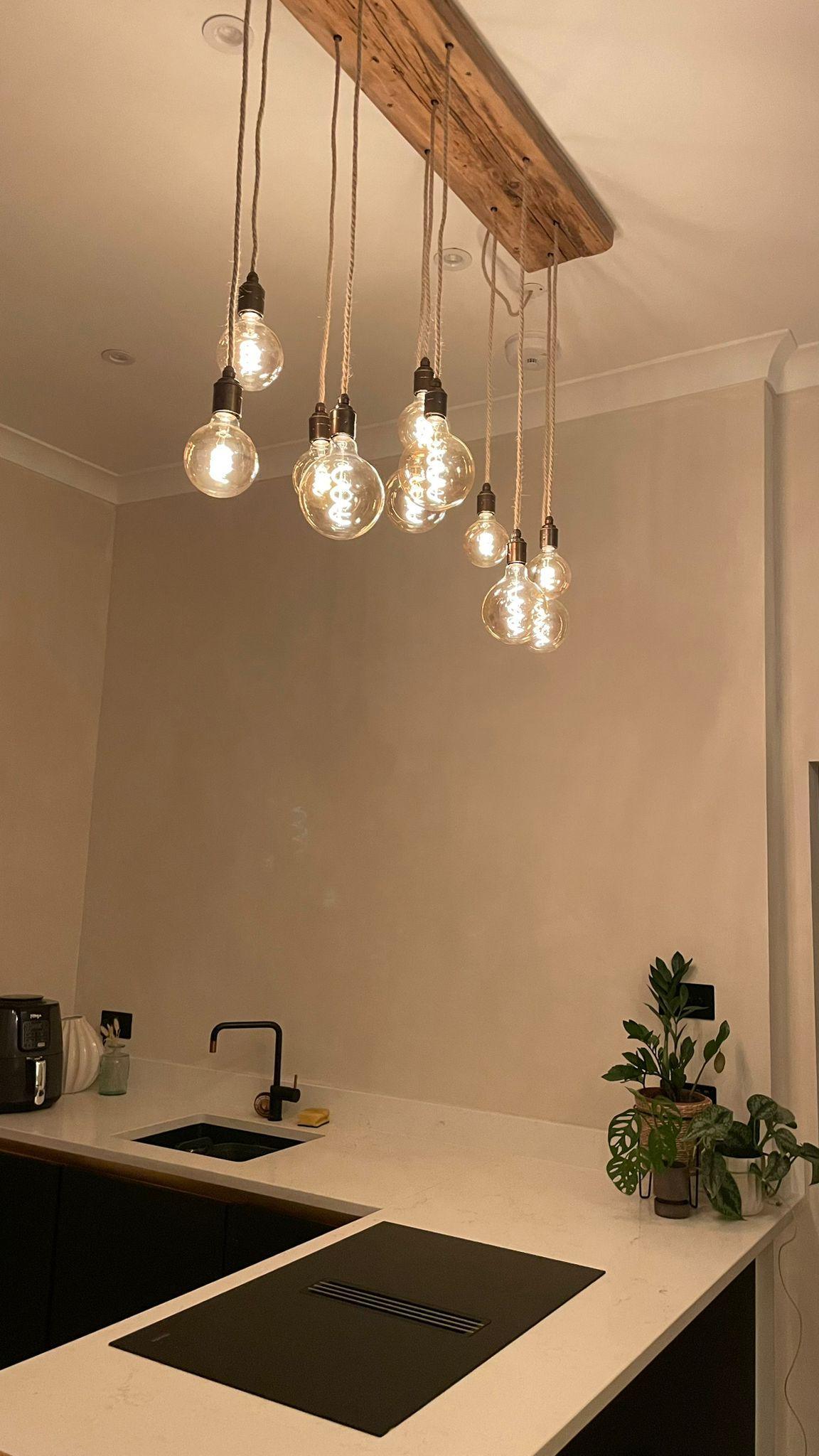 Flush Mount Long Drop Cluster Pendant Light in Reclaimed Norwegian Spruce