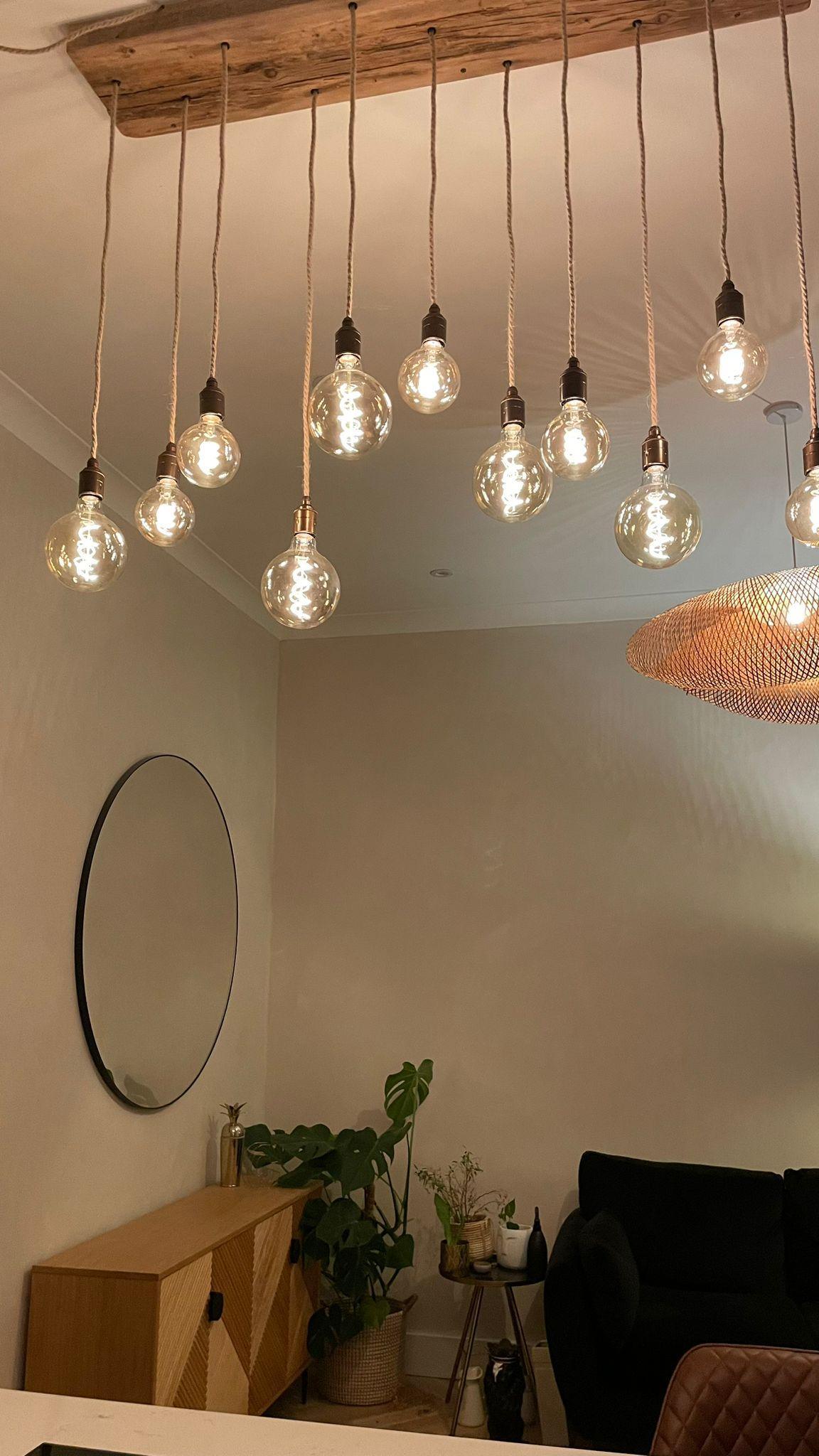 Flush Mount Long Drop Cluster Pendant Light in Reclaimed Norwegian Spruce