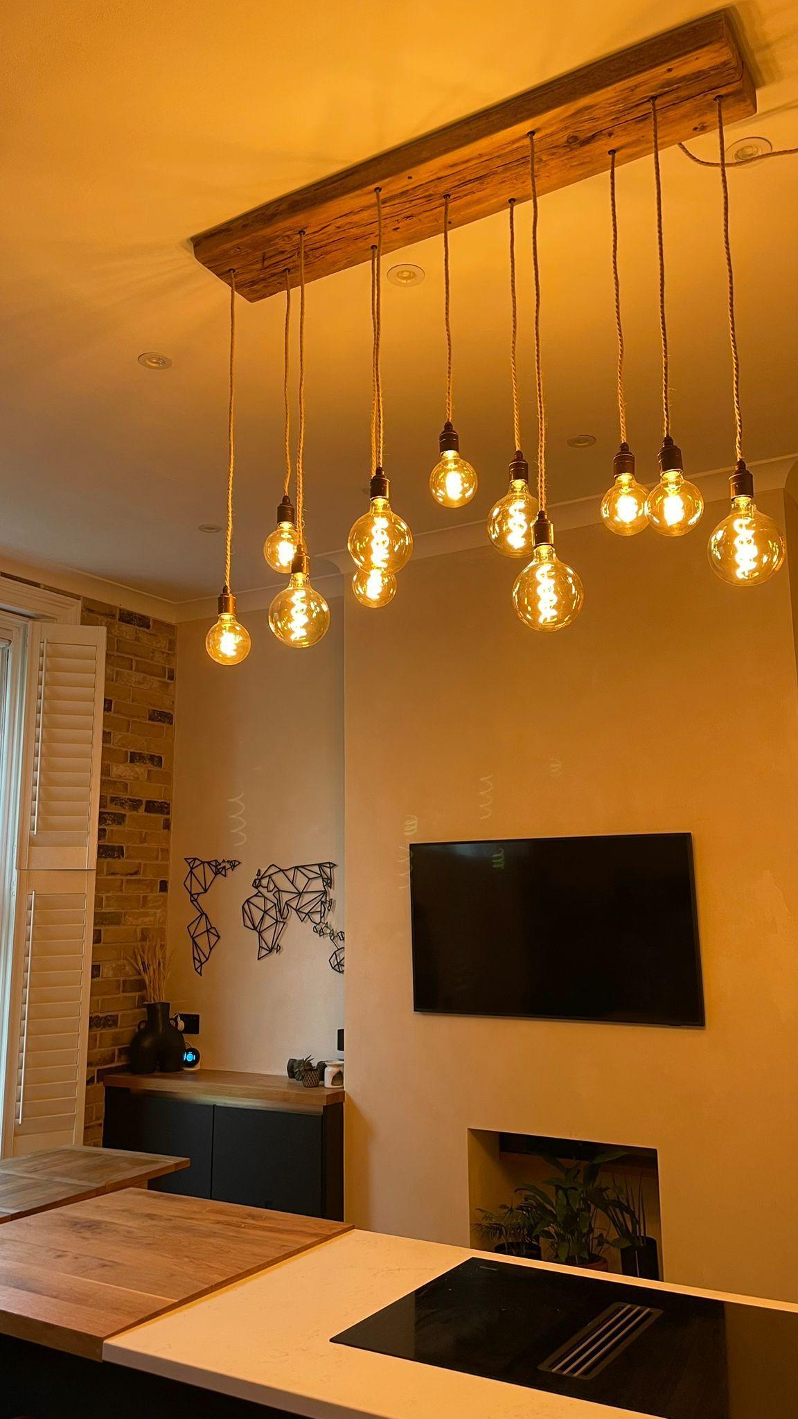Flush Mount Long Drop Cluster Pendant Light in Reclaimed Norwegian Spruce