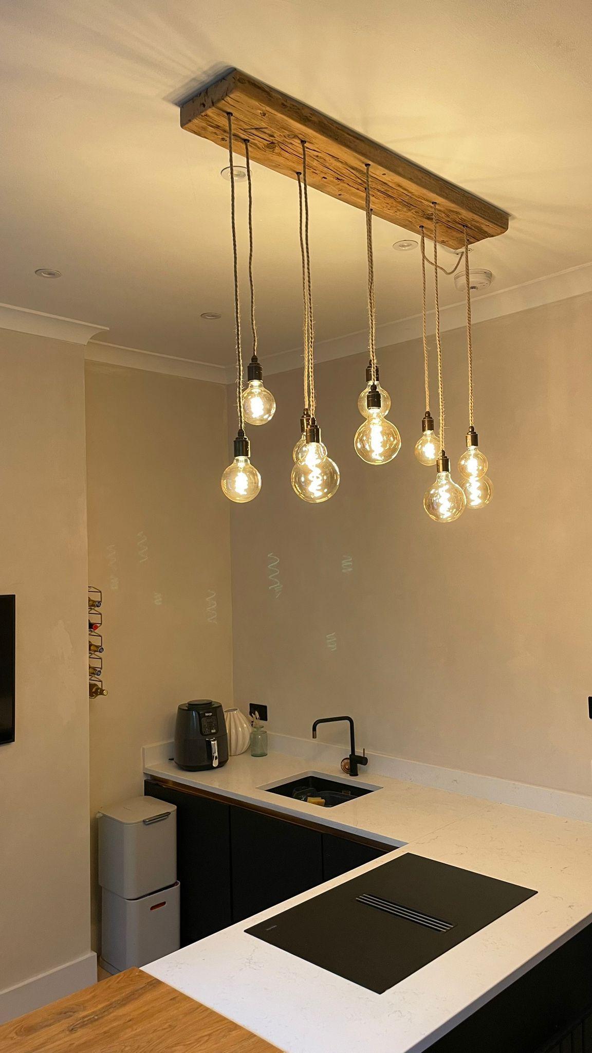 Flush Mount Long Drop Cluster Pendant Light in Reclaimed Norwegian Spruce