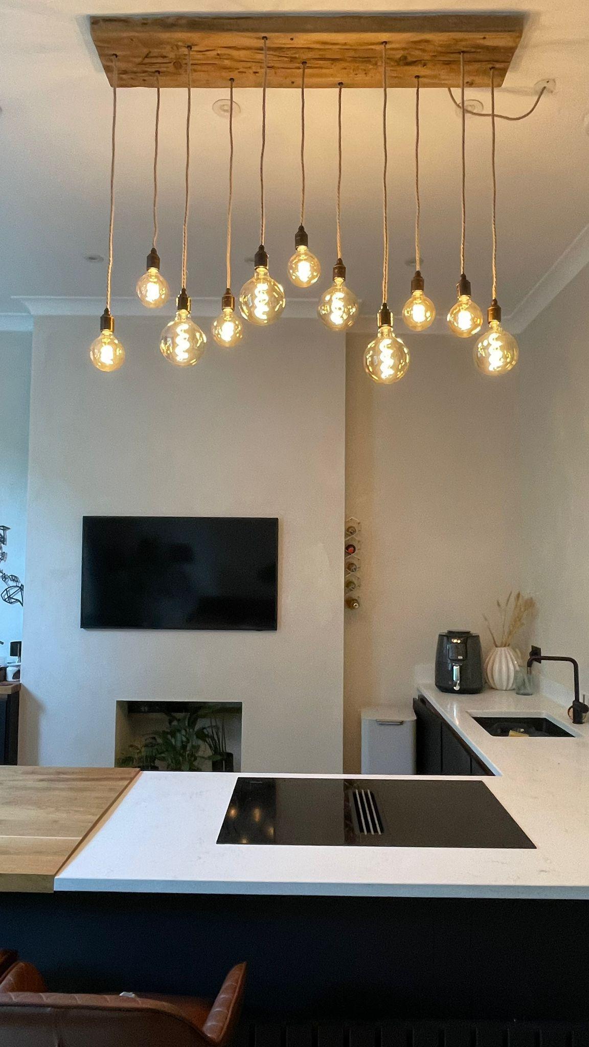Flush Mount Long Drop Cluster Pendant Light in Reclaimed Norwegian Spruce