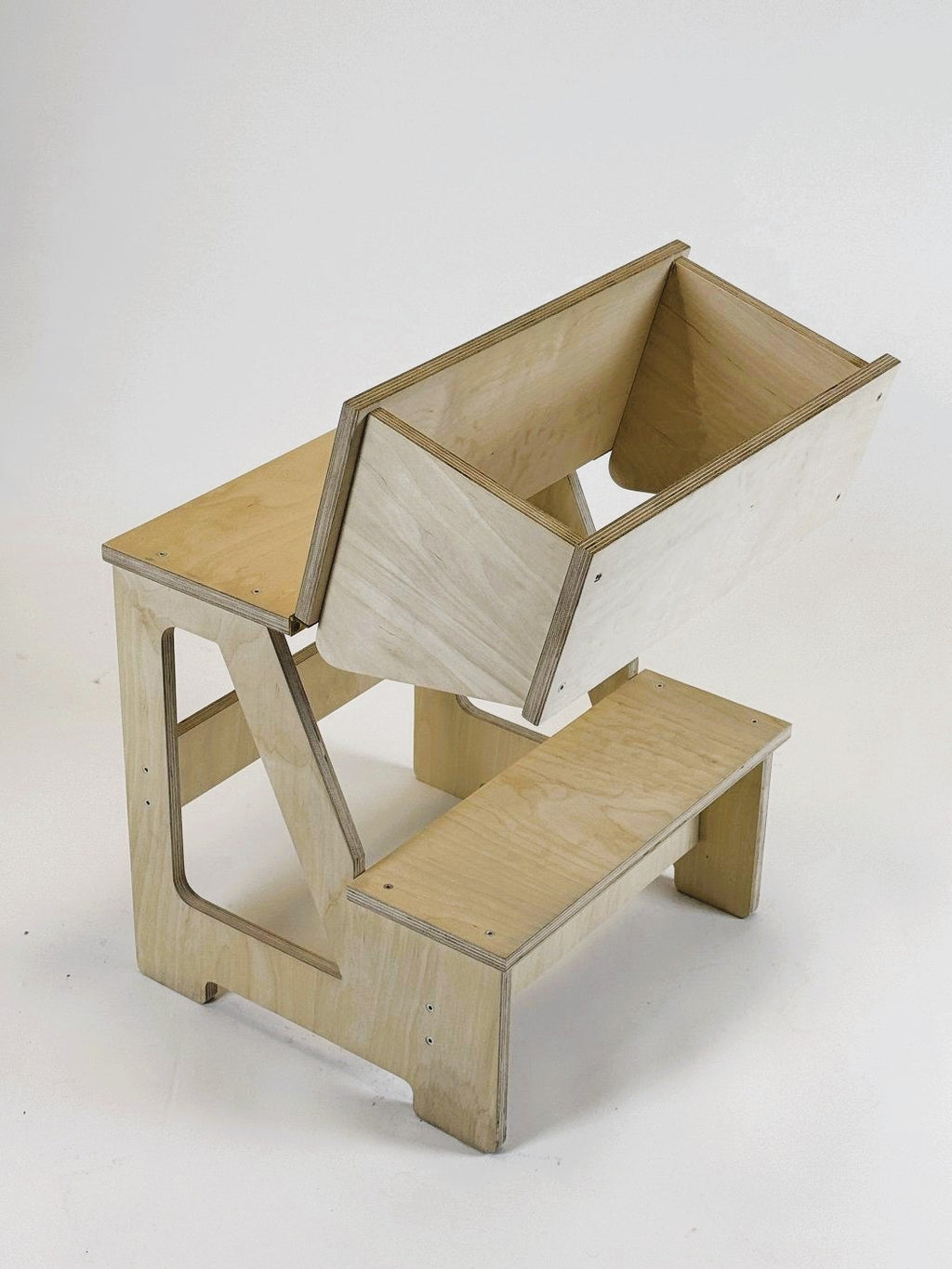 elegant solid wood step stool and seat in a refined modern living room setting