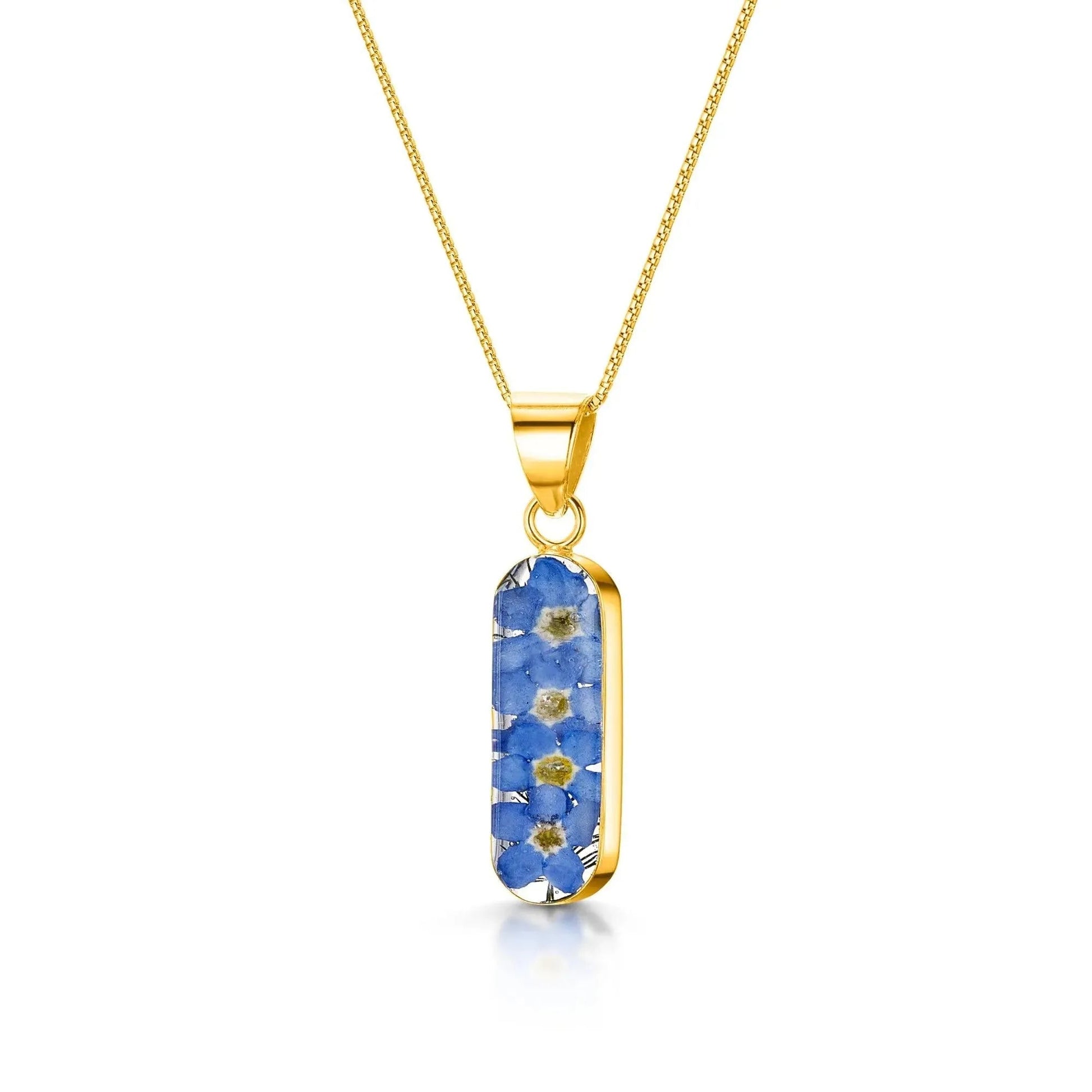 Forget Me Not Vertical Bar Necklace Leela Pendant Handmade Real Flowers