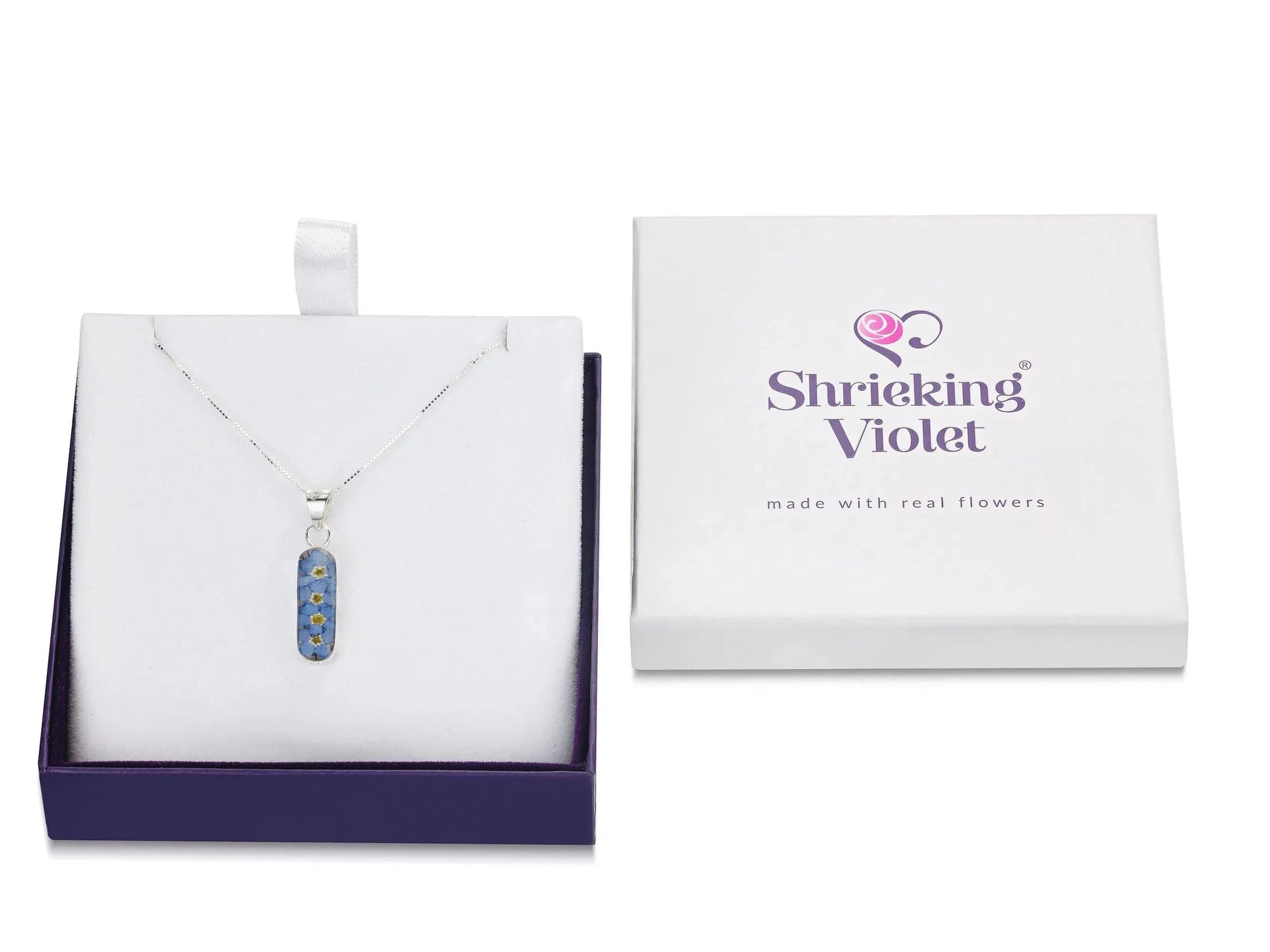 Forget Me Not Vertical Bar Necklace Leela Pendant Handmade Real Flowers