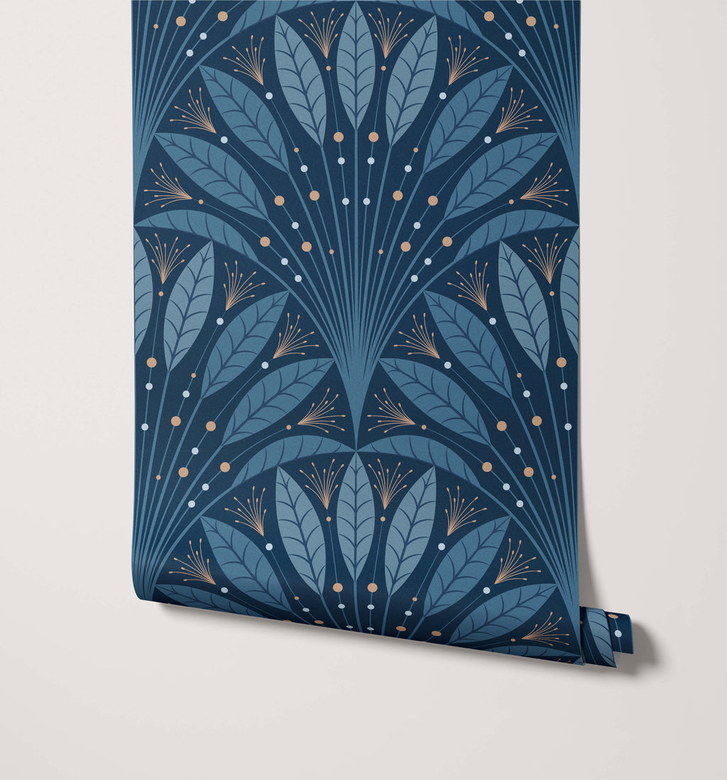 Frond Art Deco Wallpaper in Rich Jewel Tones