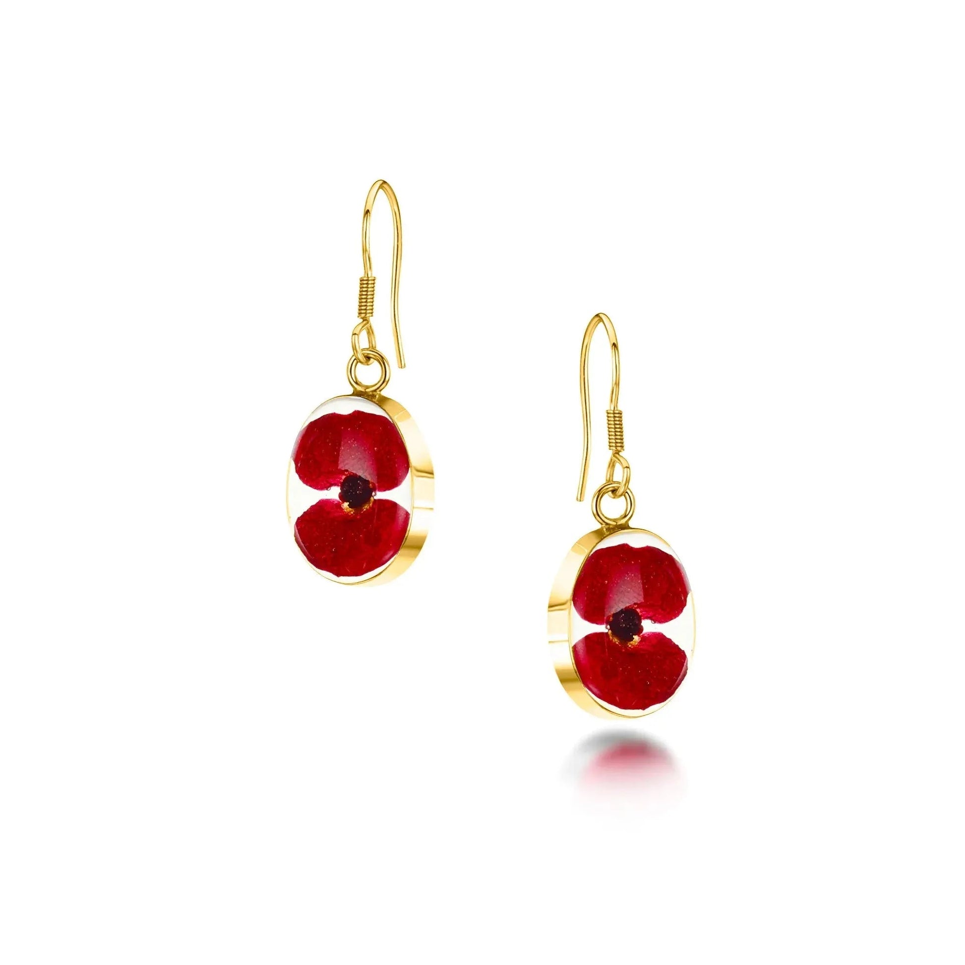 Poppy Flower Drop Earrings Sterling Silver