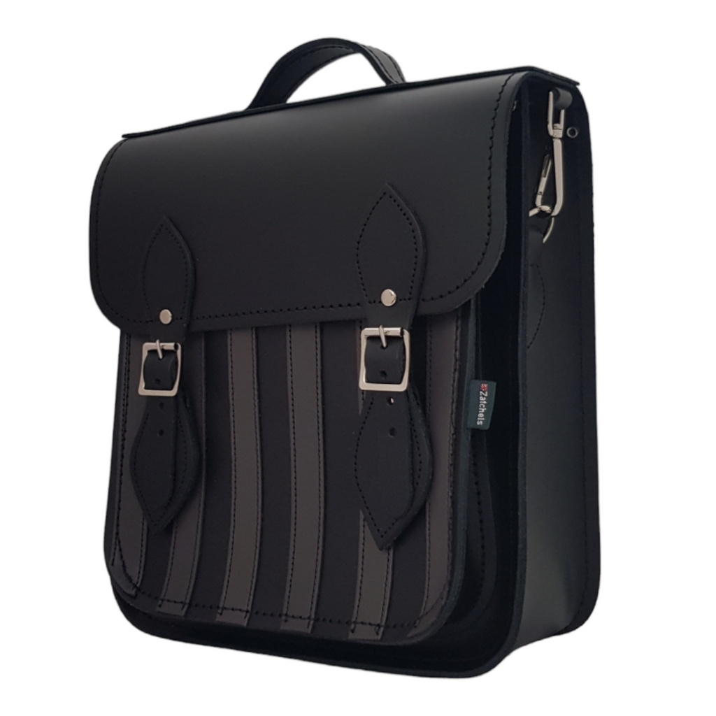 Handmade Leather City Backpack in Gothic Grey and Black Stripes