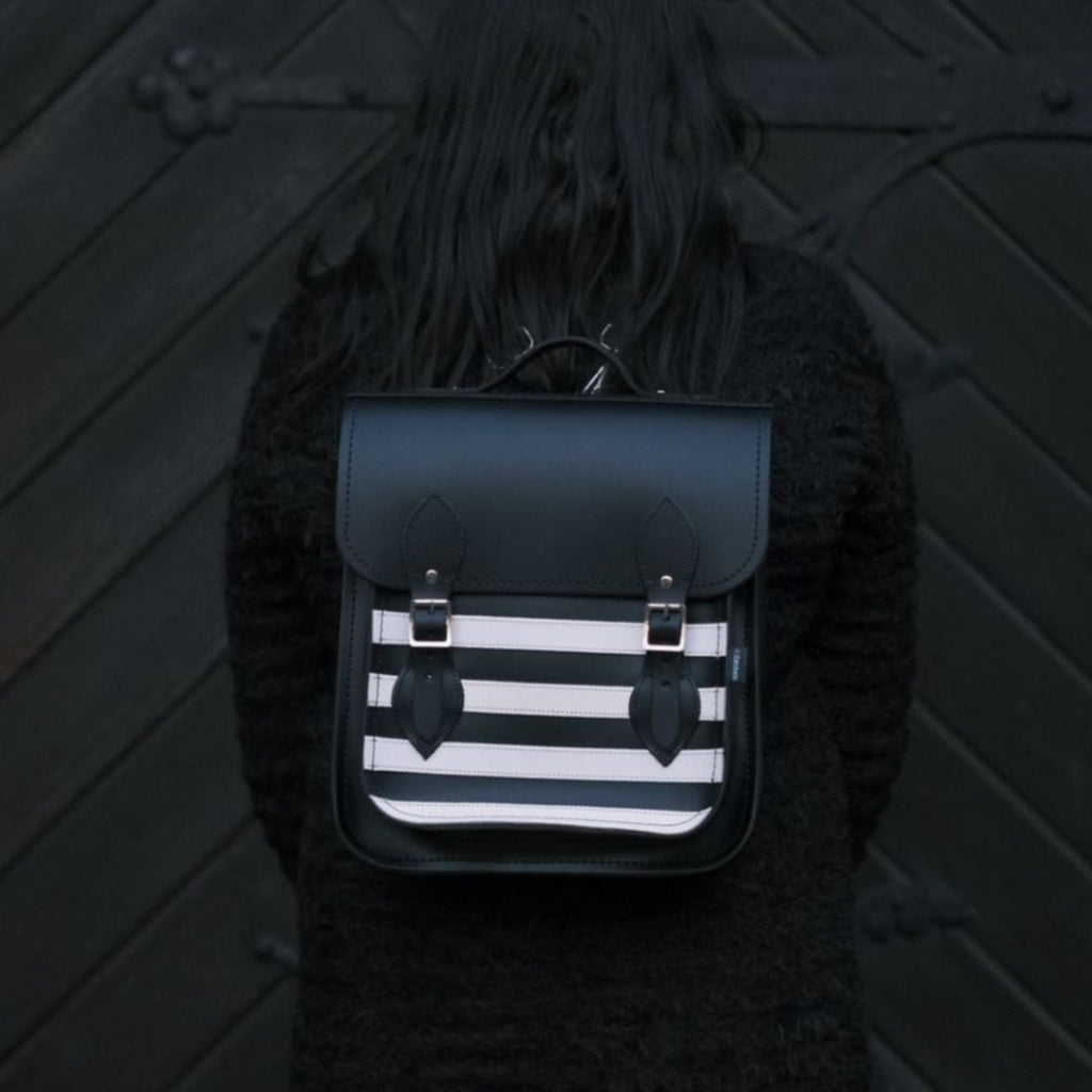 Handmade Leather City Backpack in Gothic Striped Black and White