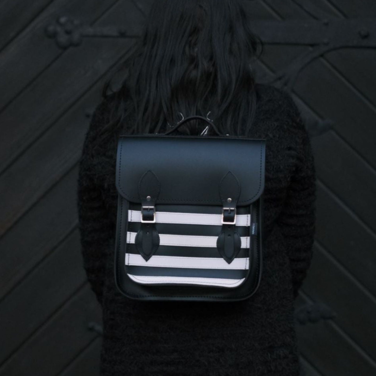 Handmade Leather City Backpack in Gothic Striped Black and White