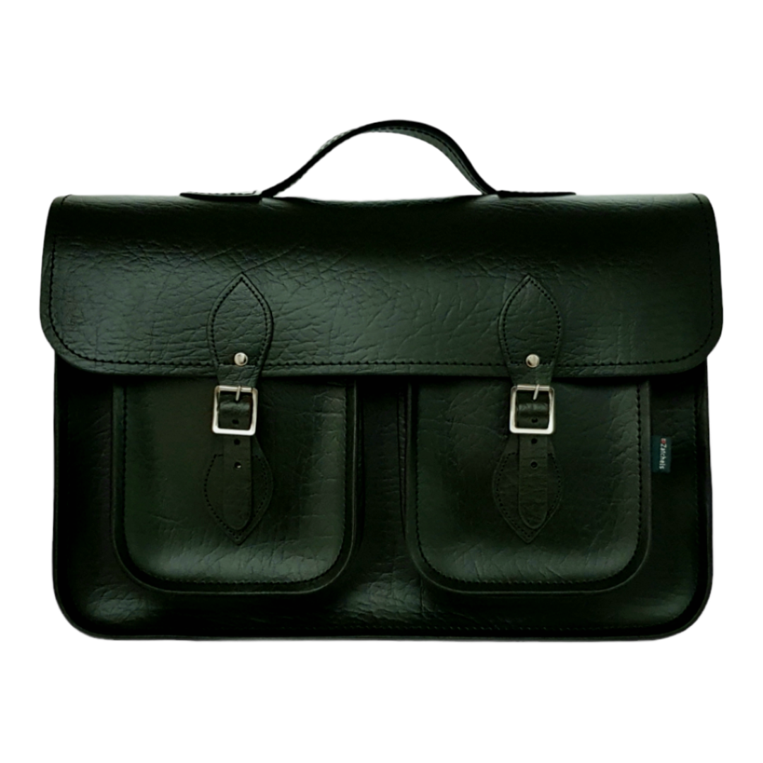 Twin Pocket Executive Handmade Leather Satchel in British Racing Green