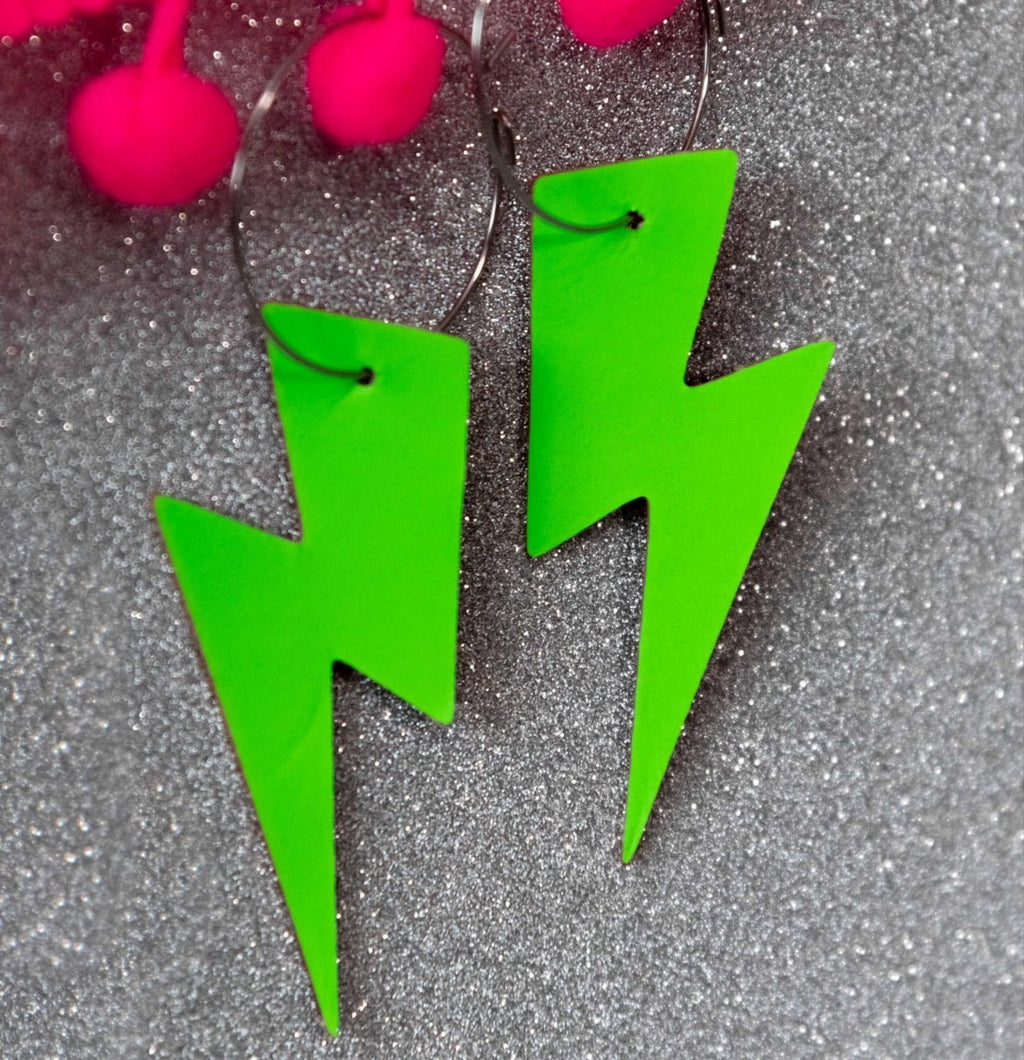 Green Neon Lightning Cork Earrings