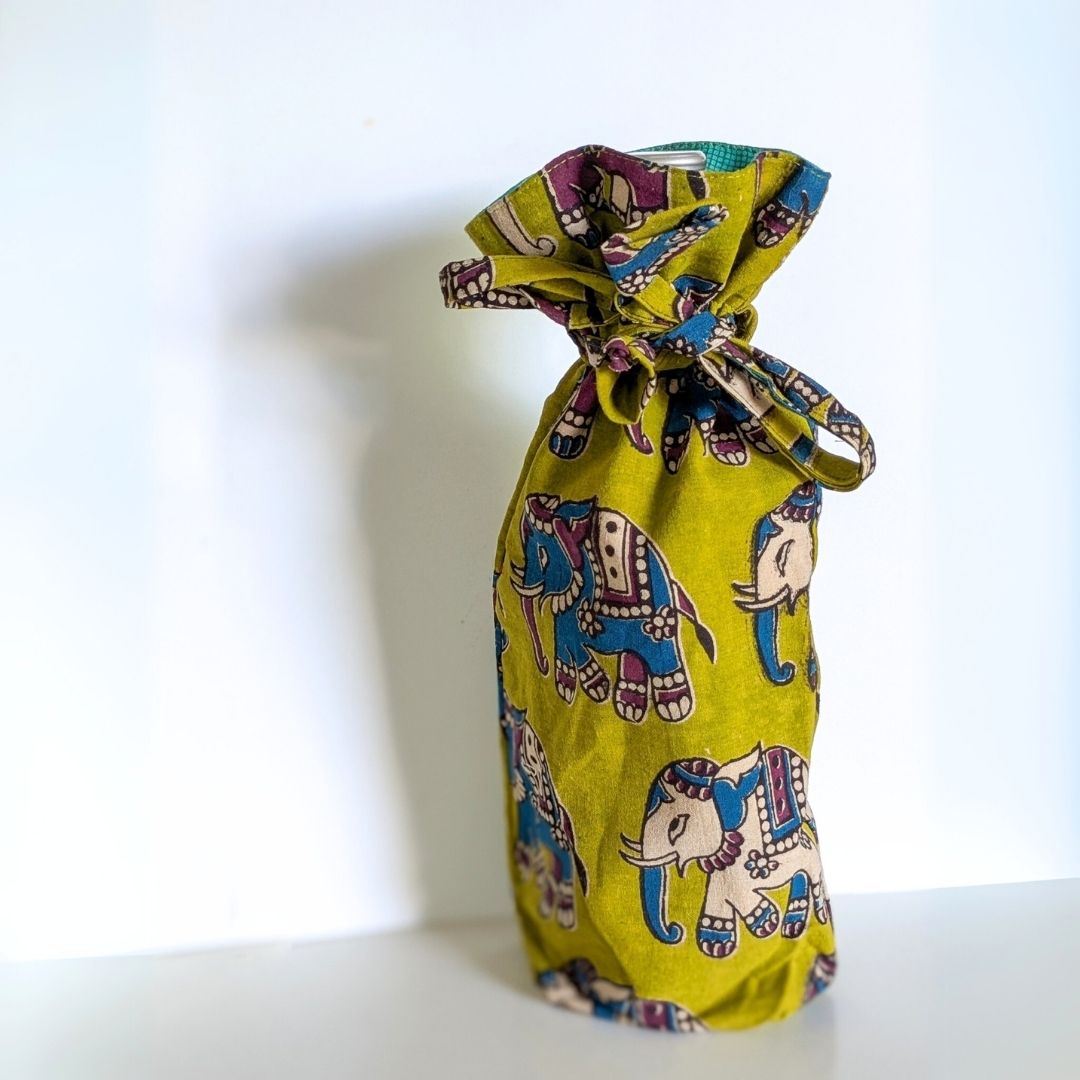 Reusable Kalamkari Cotton Bottle Gift Bag