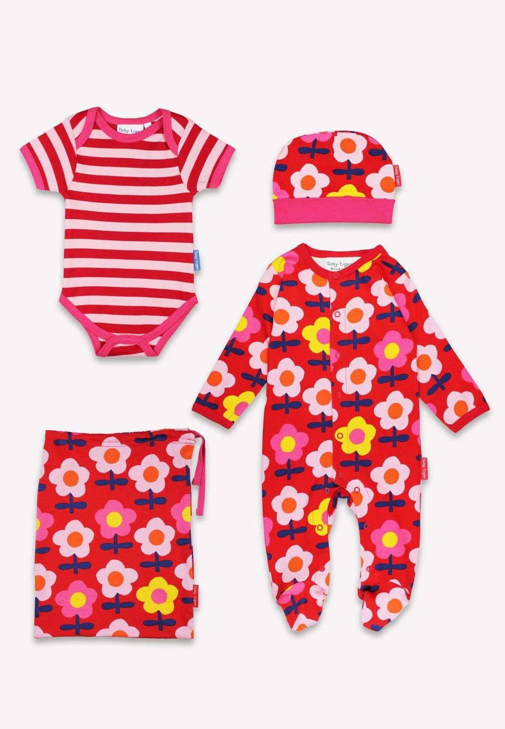 Organic Pink Flower Print Baby Gift Set