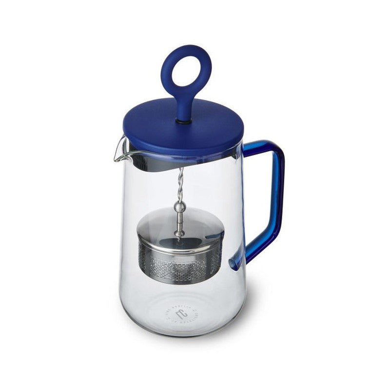 playful blue gyro teapot mid-swirl, creating a fun vortex of tea leaves