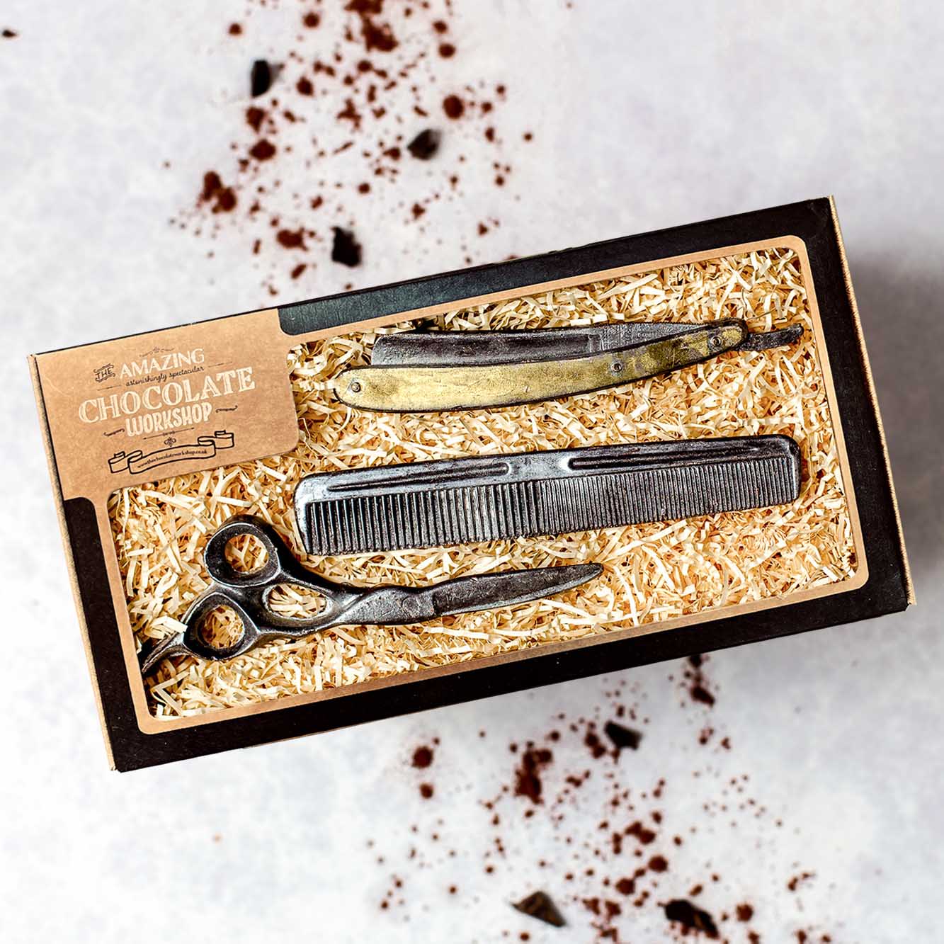 Chocolate Hairdressing Gift Set with Scissors, Comb and Razor