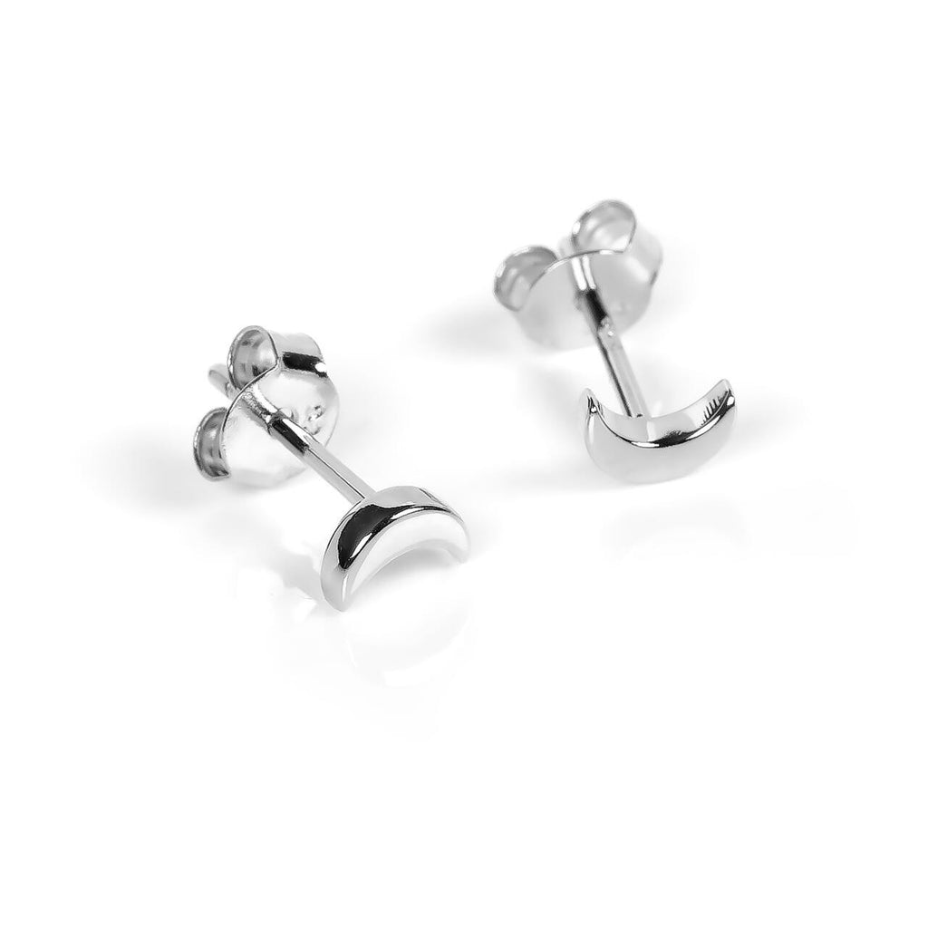Rose Gold and Silver Moon Stud Earrings - Elegant 925 Silver 6mm Design by MyaMoon at www.brixbailey.com