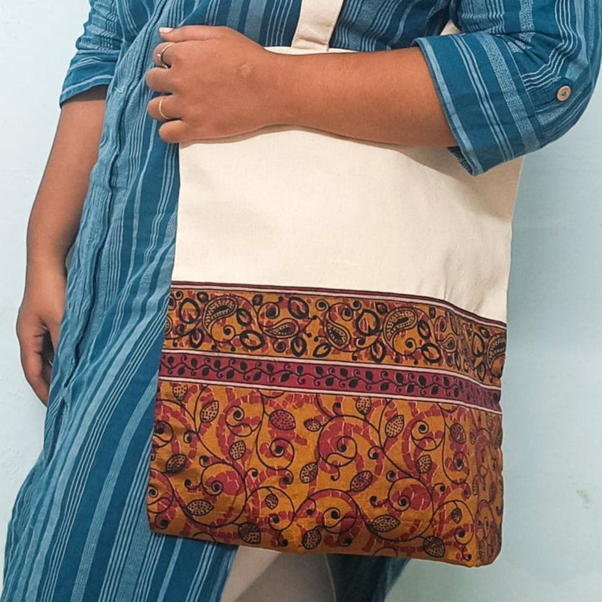 Upcycled Sari Cotton Tote Bag, Handmade in India