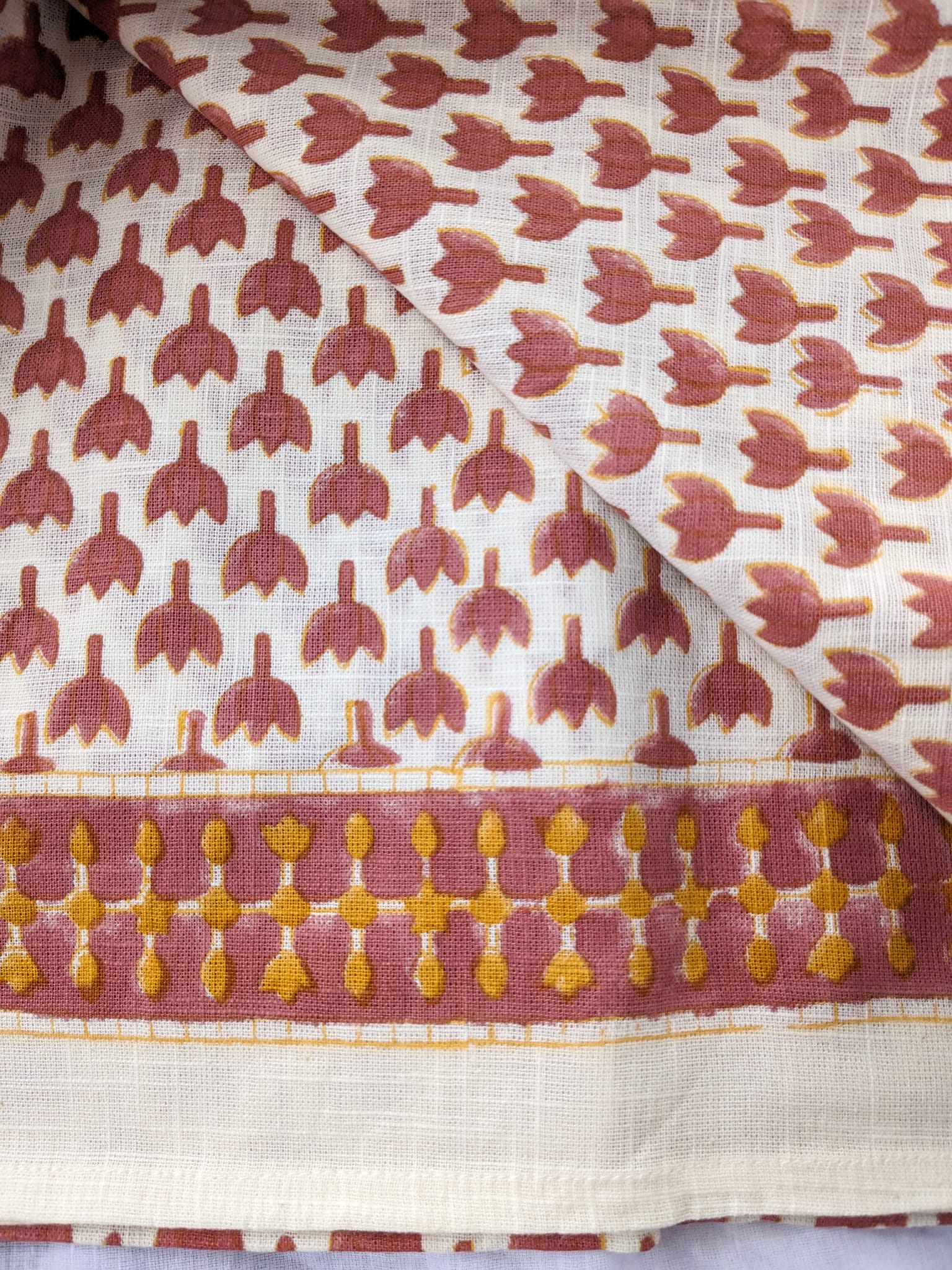 Hand Block Printed Cotton Scarf in Red and Yellow Flowers