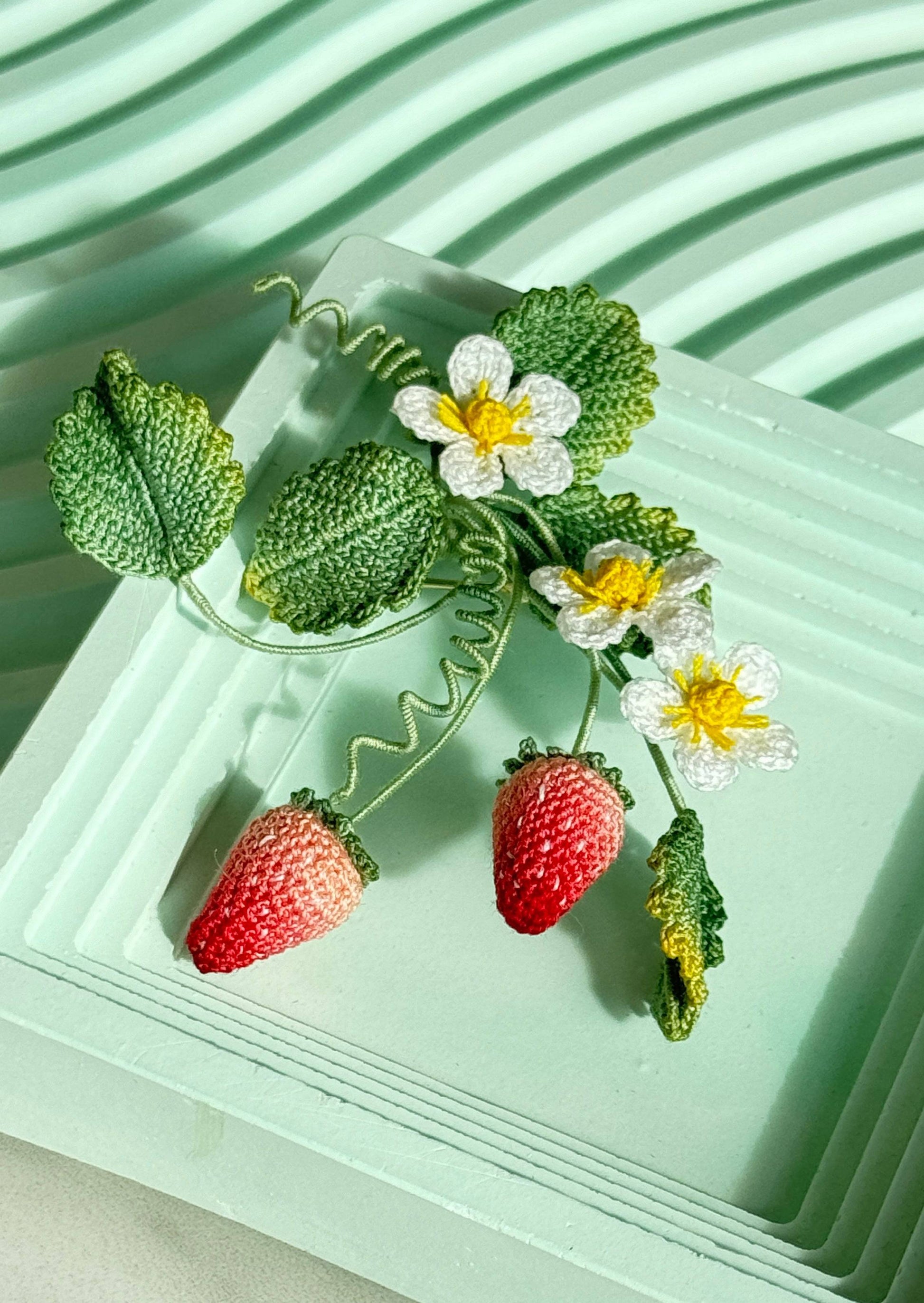 Micro Crochet Strawberry Brooch and Earrings Set