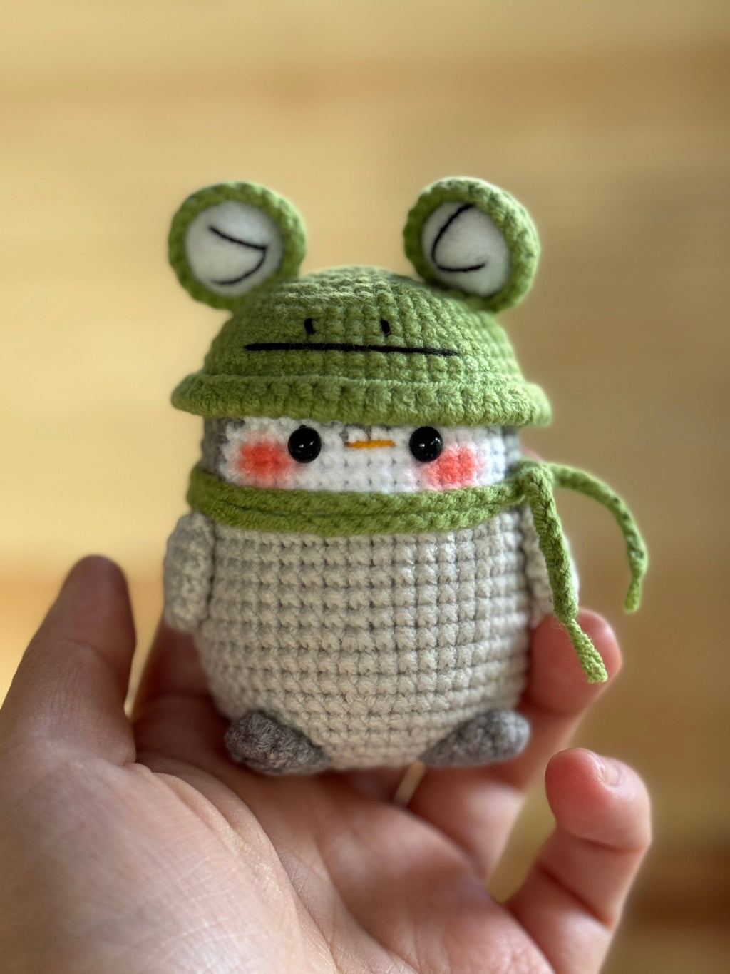 Cute Frog Hat Penguin Explorer Handmade Plush