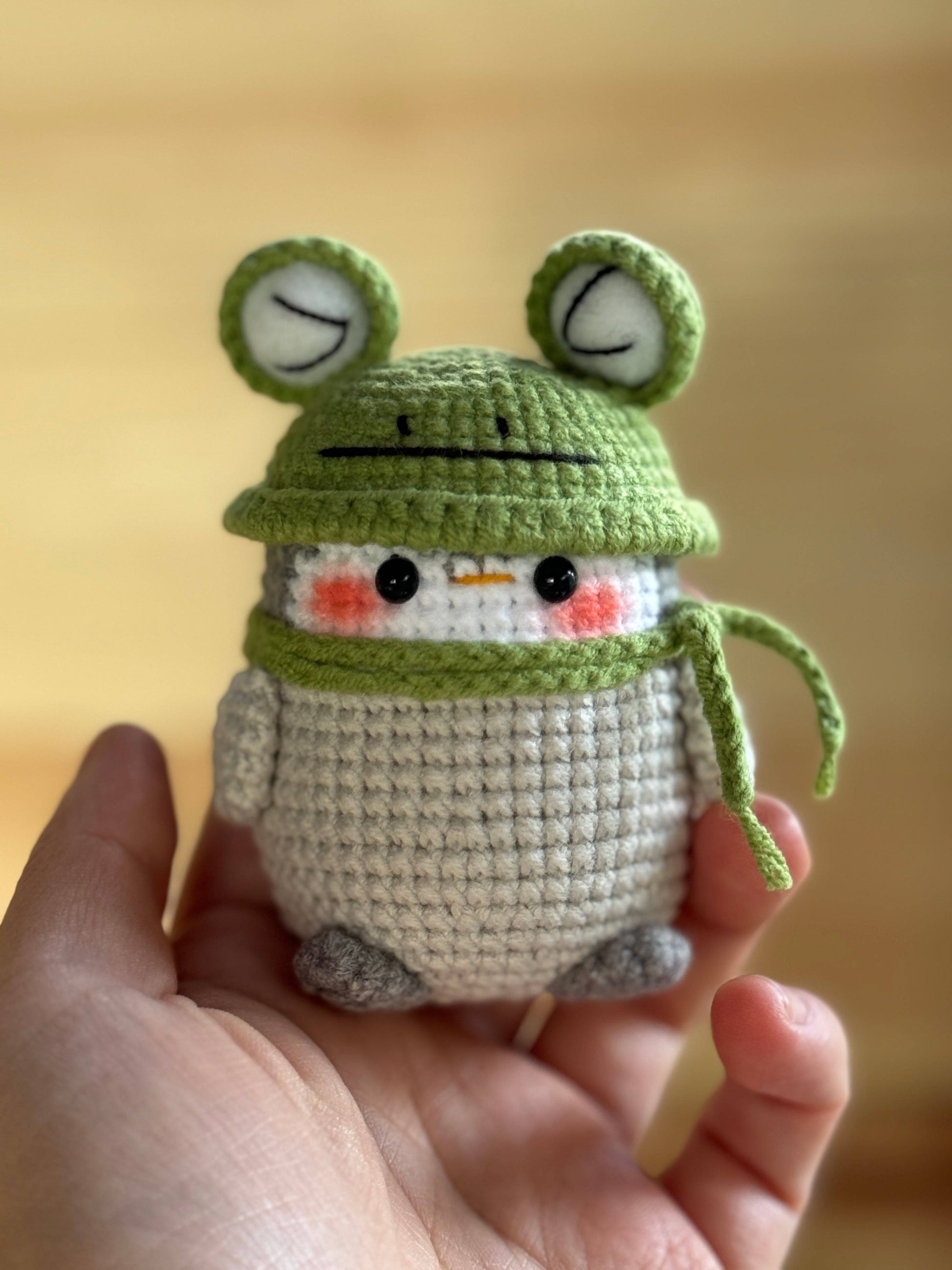 Cute Frog Hat Penguin Explorer Handmade Plush