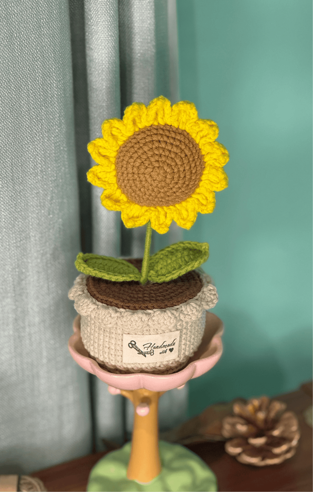 Handcrafted Crocheted Sunflower Plant in Decorative Pot