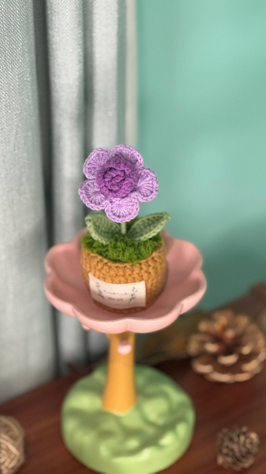 Hand Crocheted Heart Roses with Pot