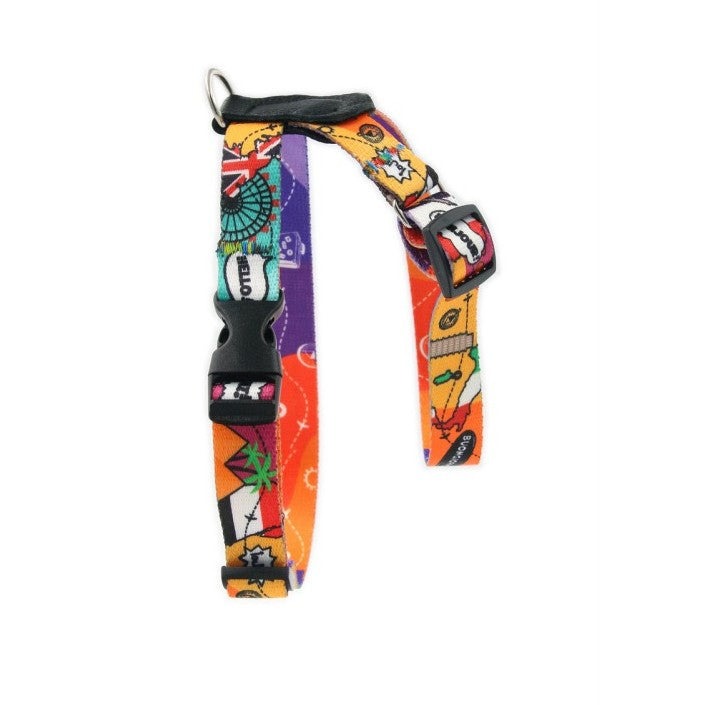 elegant dog harness with leather accents showcasing a detailed eiffel tower motif