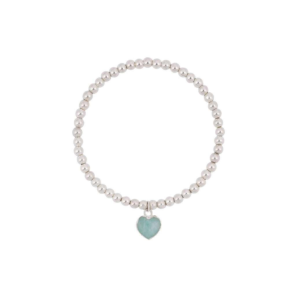 Heart Charm Bracelet in Sterling Silver and Amazonite