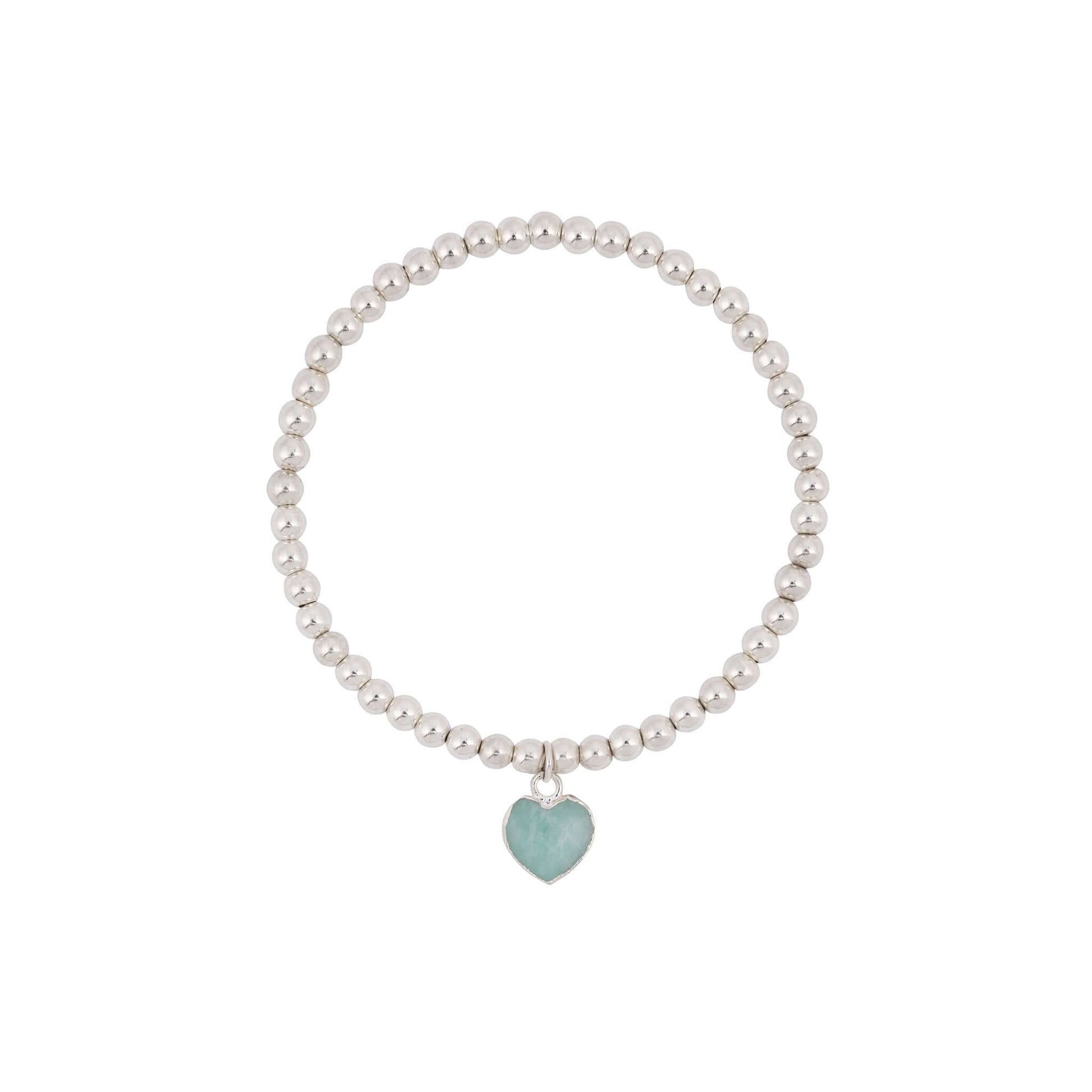 Heart Charm Bracelet in Sterling Silver and Amazonite