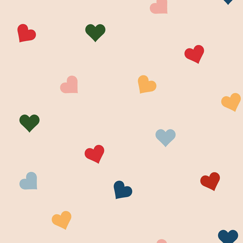 soft morning light on a pastel heart wallpaper for a cozy nursery wall