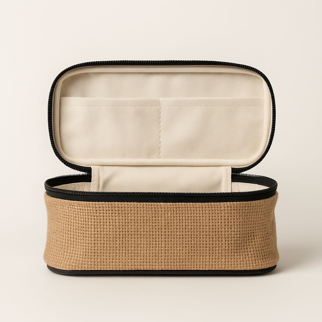 Natural Hessian Travel Pouch
