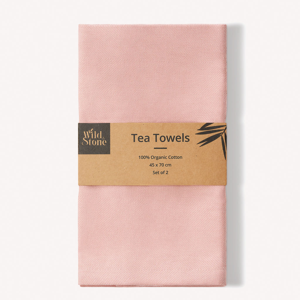 Organic Cotton Tea Towels Set of 2 Herringbone Weave