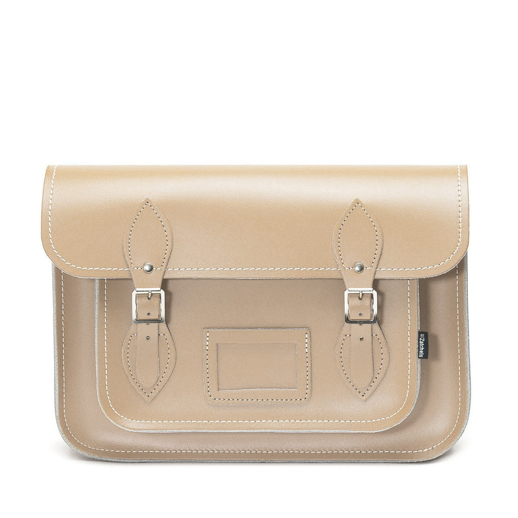 Handmade Leather Satchel in Iced Coffee