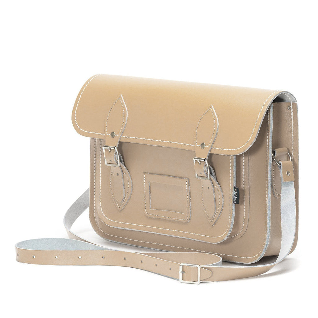 Handmade Leather Satchel in Iced Coffee