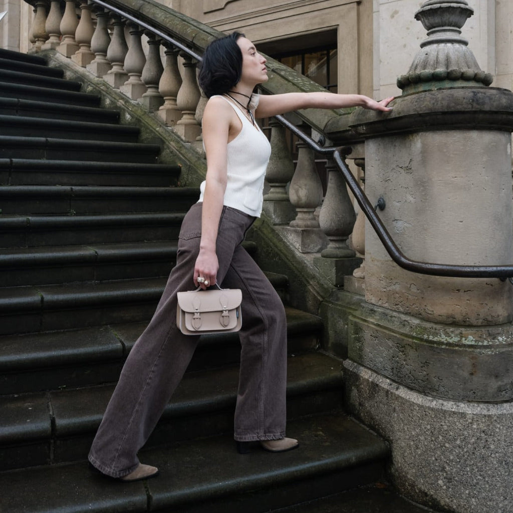 Handmade Leather Micro Satchel in Iced Coffee