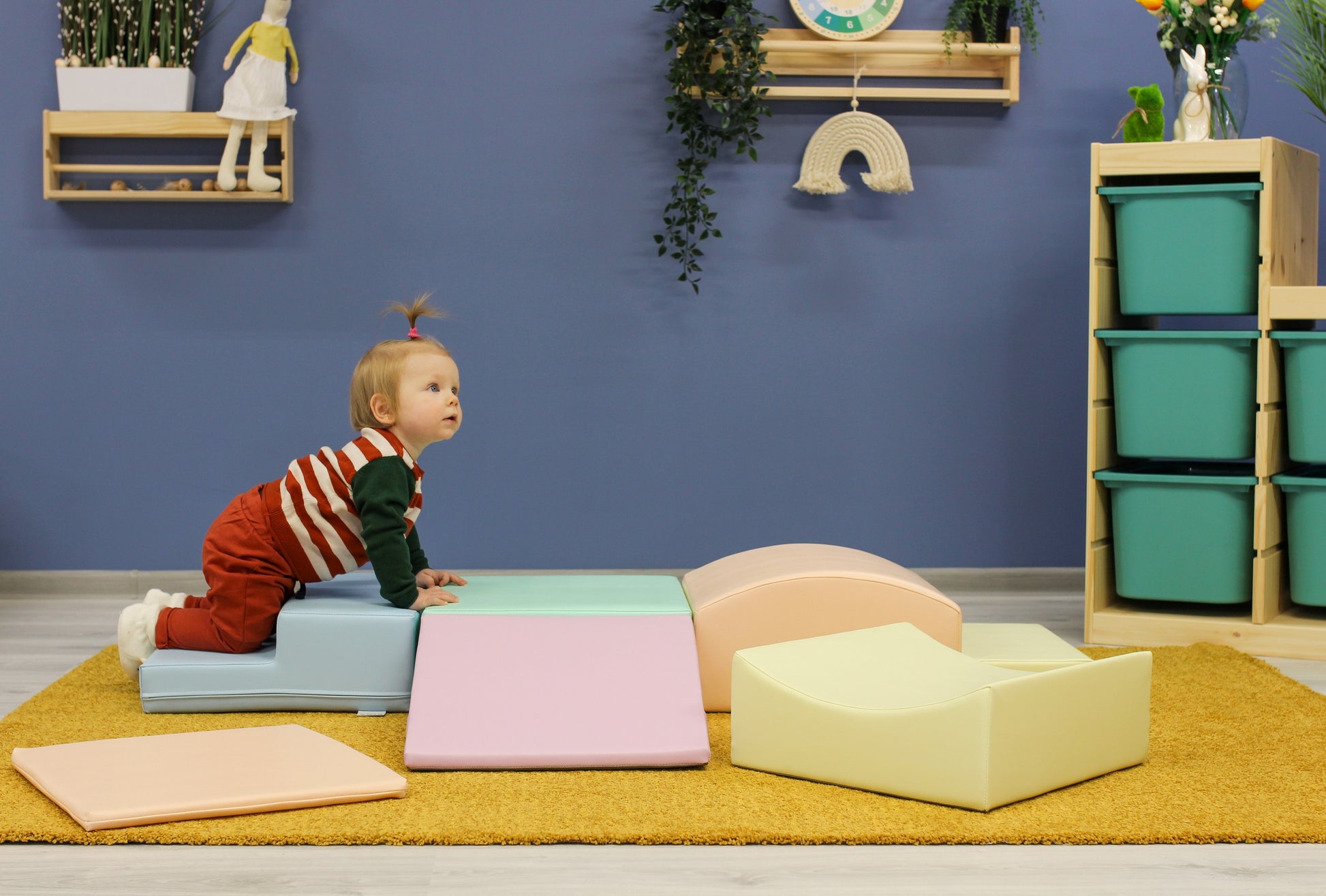 bold display of seven pastel iglu soft foam blocks for safe toddler climbing adventures