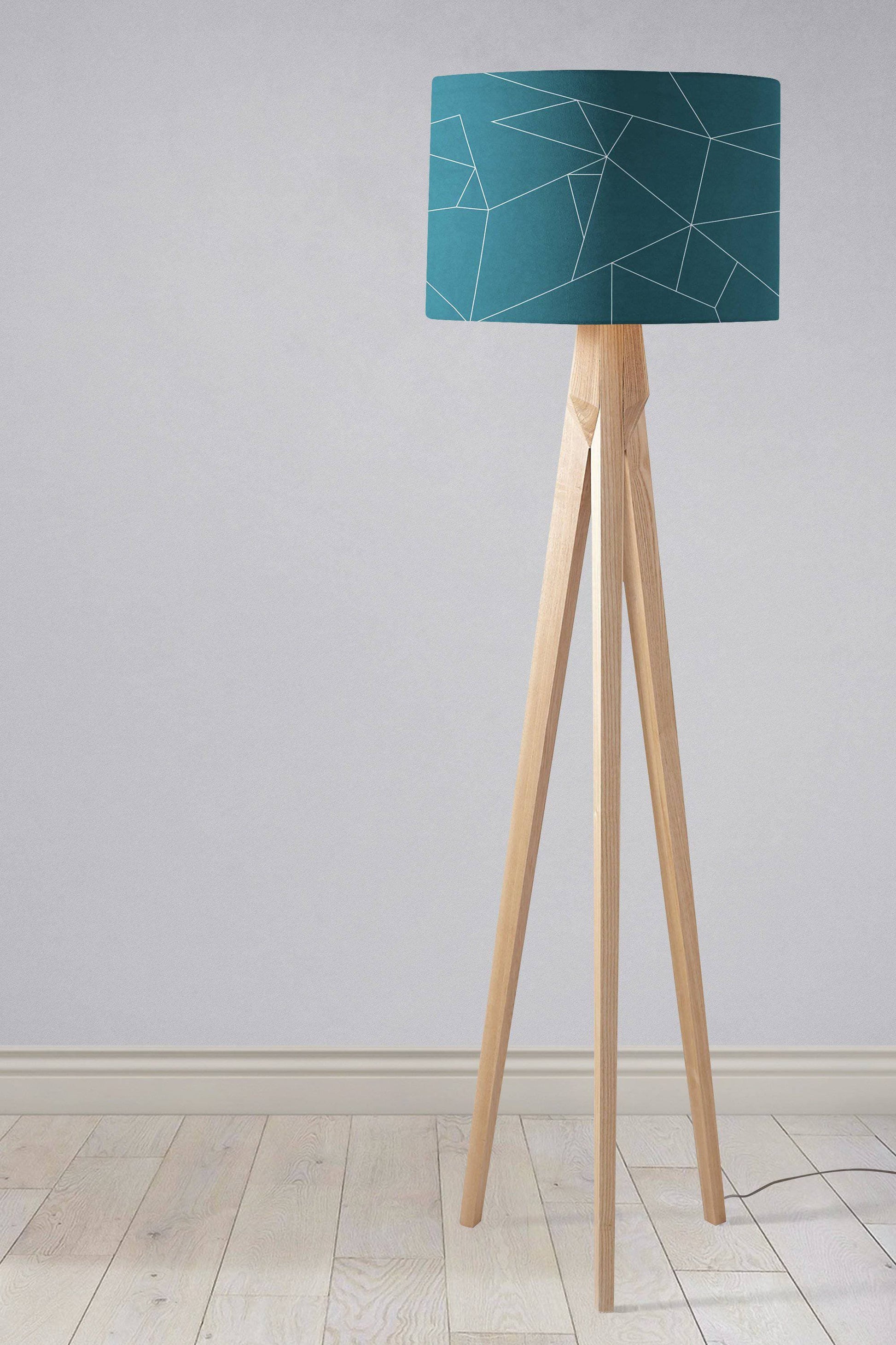 Teal Lampshade with White Geometric Lines