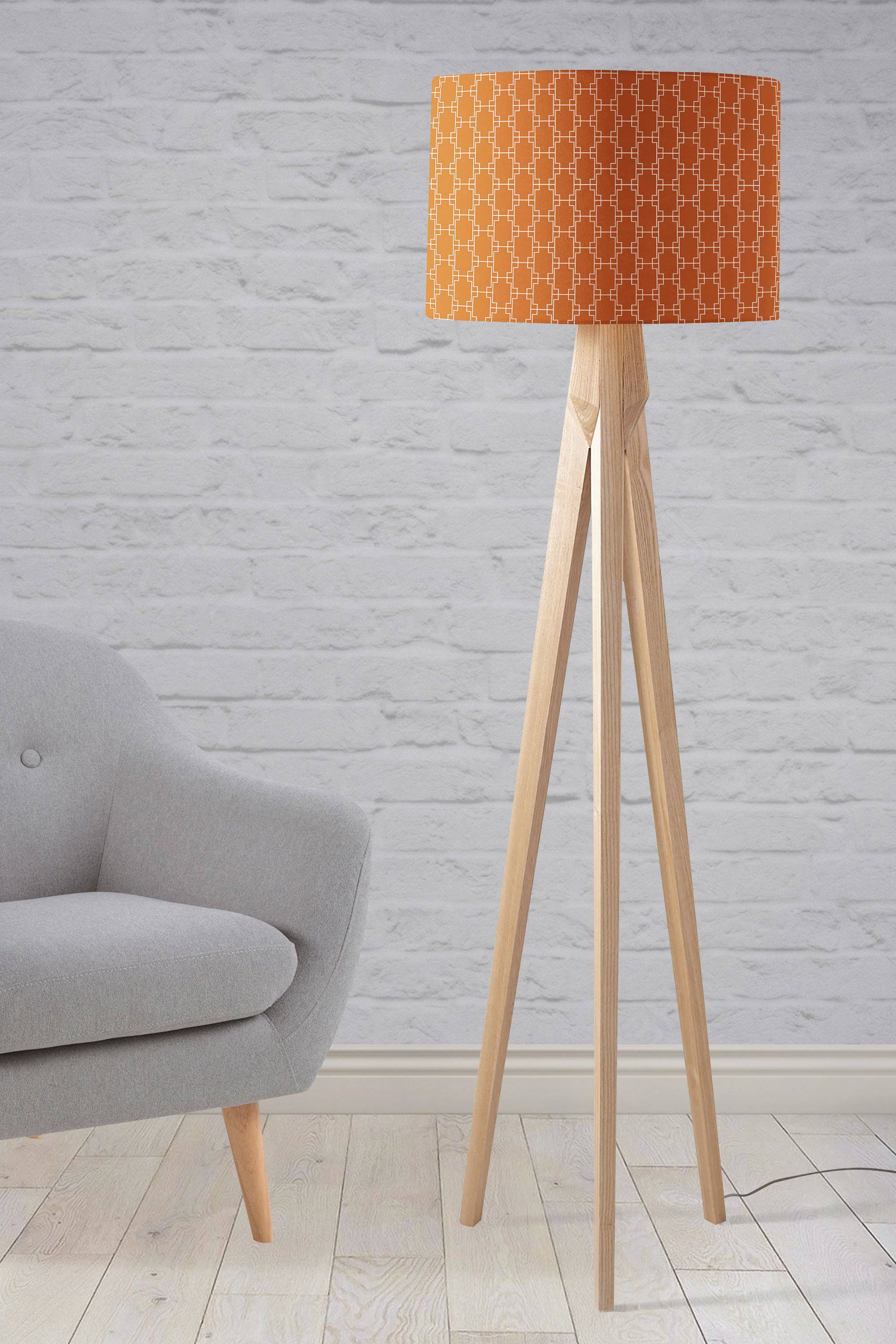 Dark Orange Lampshade with White Geometric Design