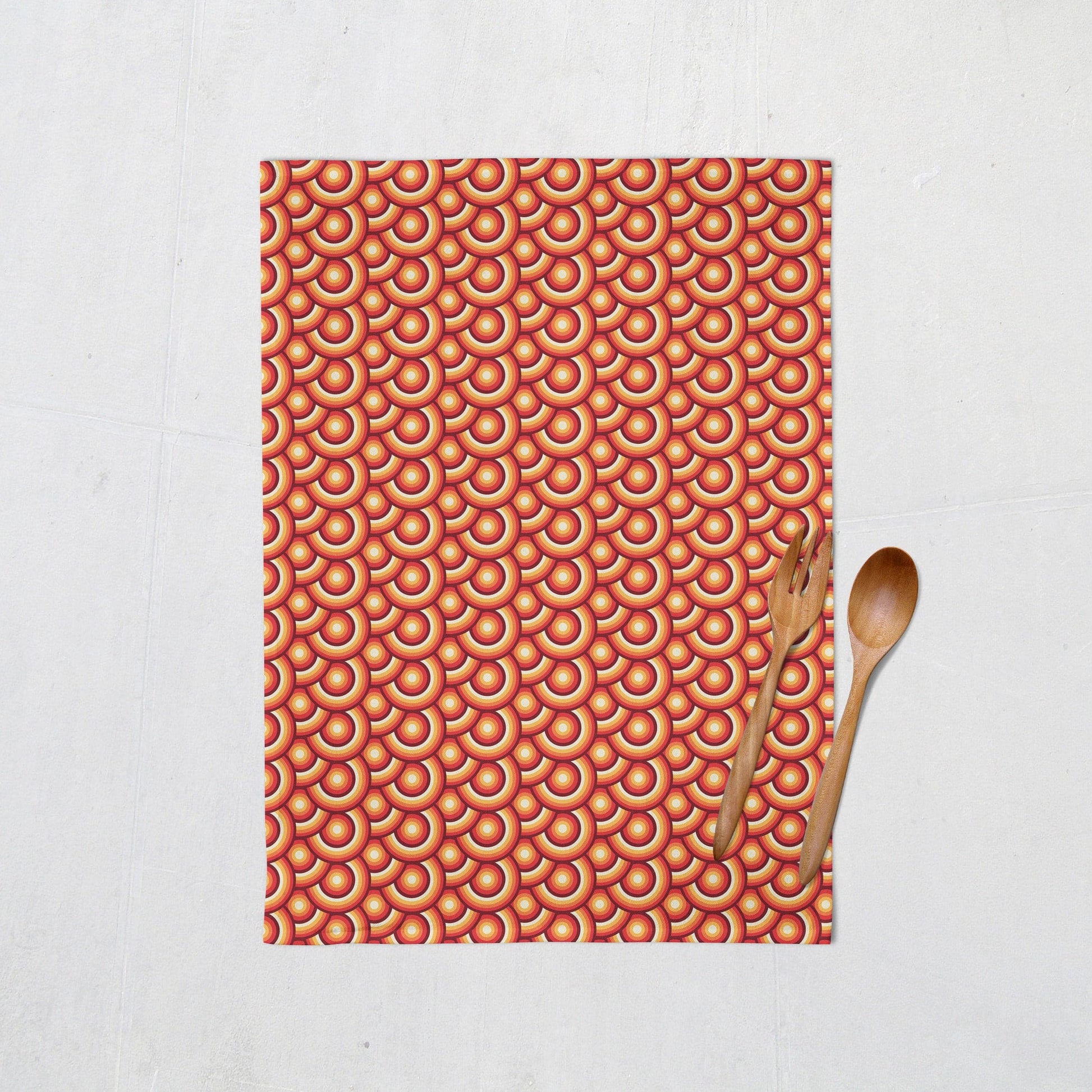 Orange Tea Towel with 70s Retro Circle Design