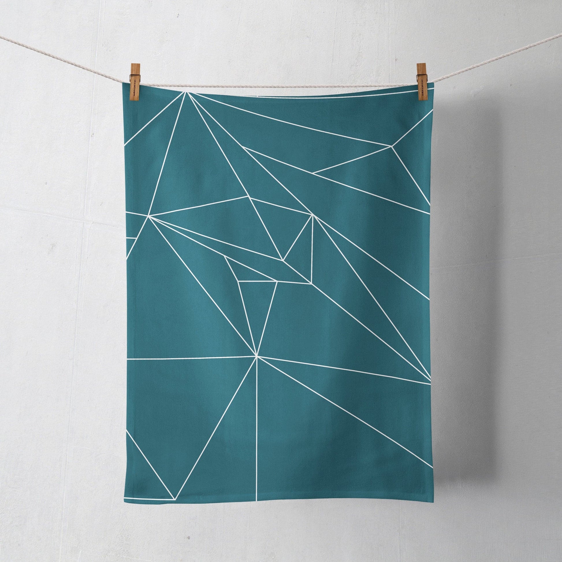 Teal Tea Towel with White Geometric Lines