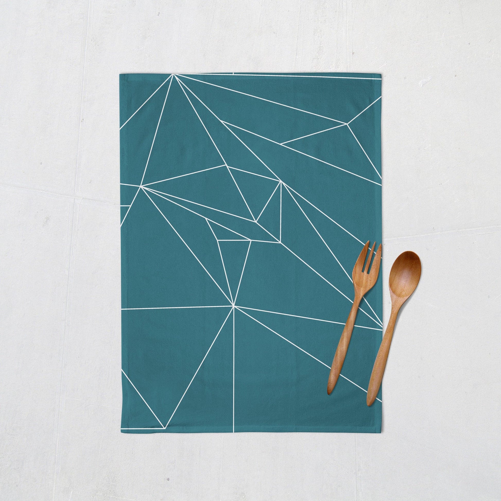 Teal Tea Towel with White Geometric Lines