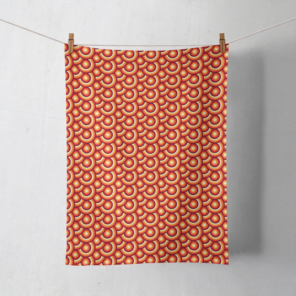 Orange Tea Towel with 70s Retro Circle Design