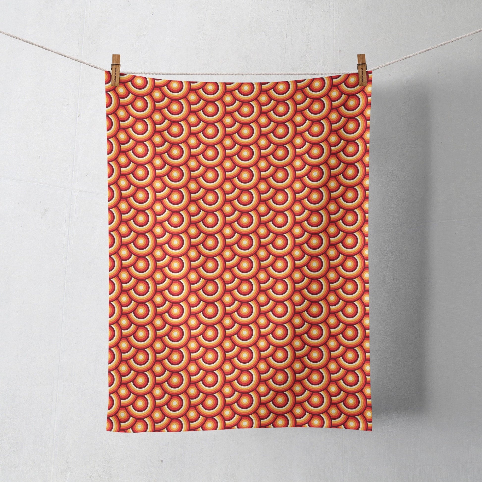 Orange Tea Towel with 70s Retro Circle Design