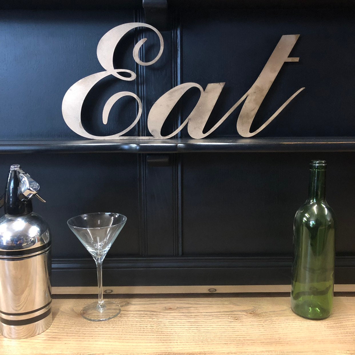 Rustic Distressed Gold Metal Eat Wall Decoration