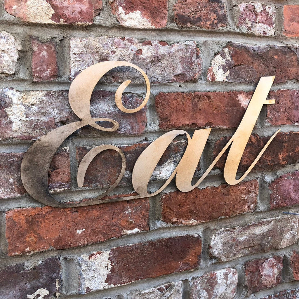 Rustic Distressed Gold Metal Eat Wall Decoration