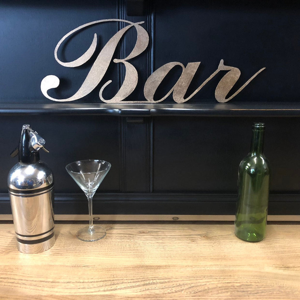 Distressed Gold Metal Bar Sign