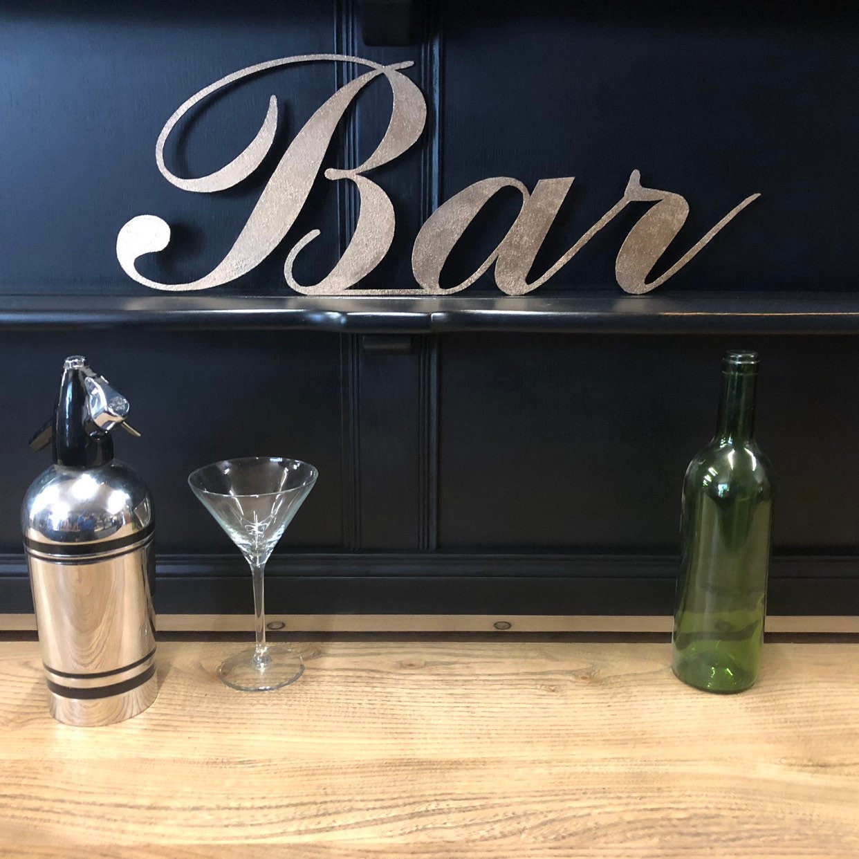 Distressed Gold Metal Bar Sign
