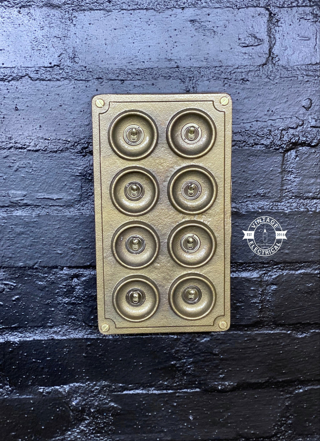 8 Gang 2 Way Bronze Cast Metal Light Switch Vintage Industrial Style